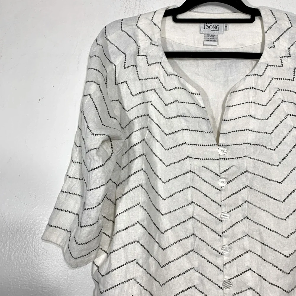 JSONG Collection Linen Button Front Tunic Top Size 14 - Picture 3 of 7